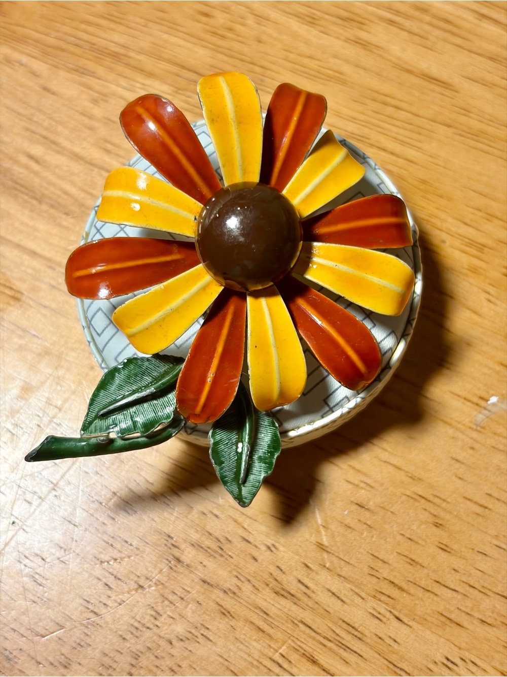 Vintage Enamel Flower Power Mod Brooch - Yellow & Burnt Orange Petals